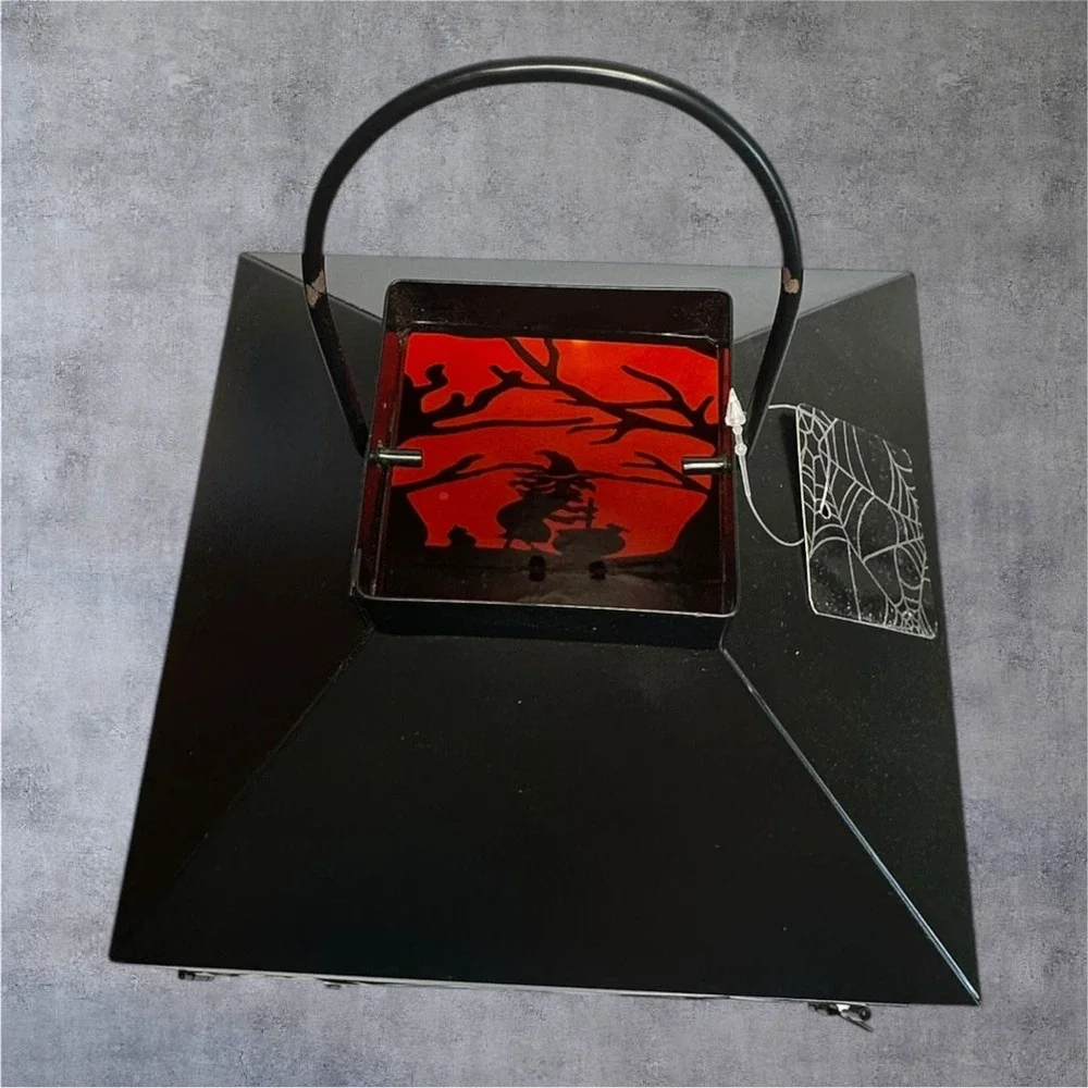 Illumination Halloween Witch Lantern LED Flameless Candle Black Red 13in Spooky